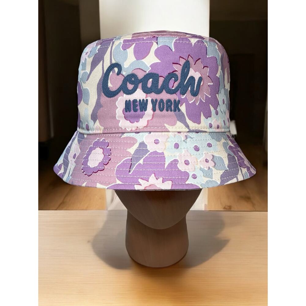 NWT Coach CBN77 Script Floral Print Bucket Hat Size XS/S